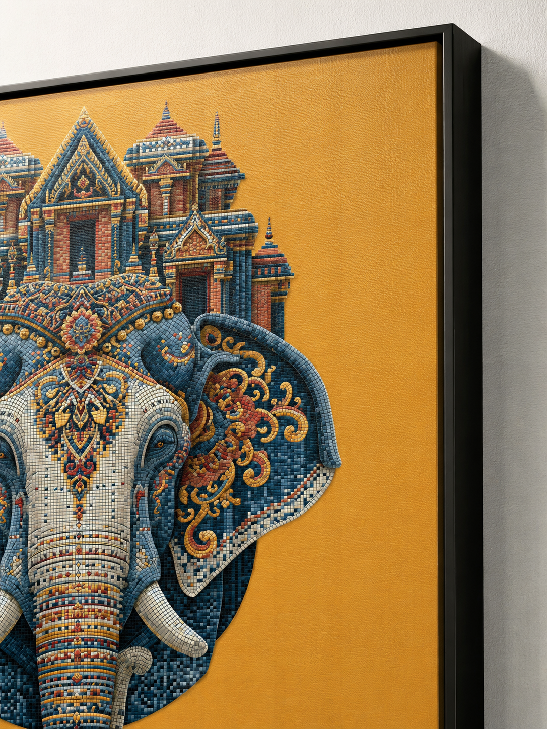 Ornate Elephant Wall Art - Wall Art Decor - detail view - saffron elephant decor, asian elephant art