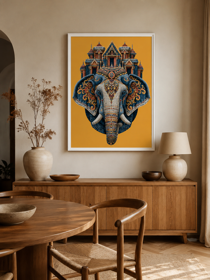 Ornate Elephant Wall Art - Wall Art Decor - lifestyle shot - saffron elephant decor, asian elephant art