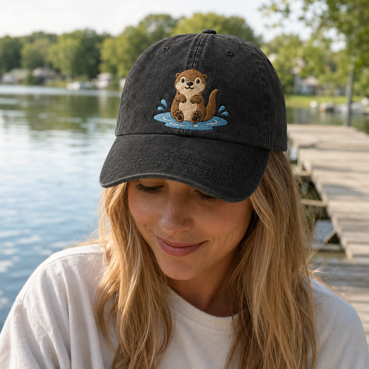 Otter Embroidered Washed Cap - Washed Cap - side view