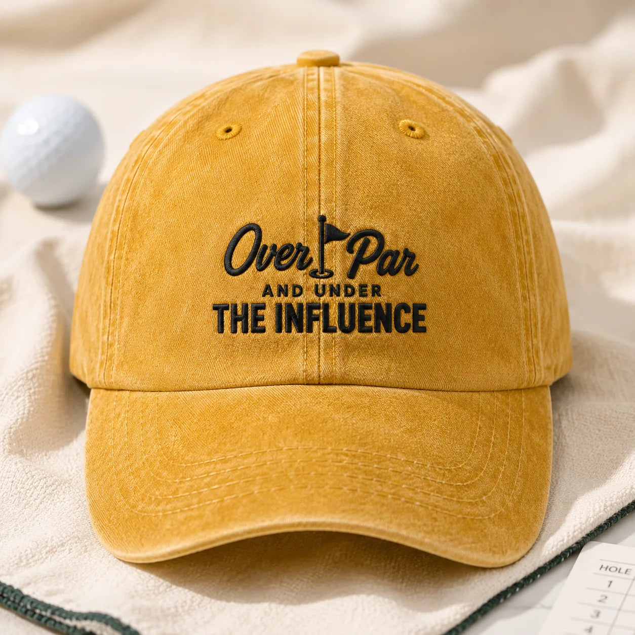 Over Par And Under The Influence Washed Cap - washed cap - front view
