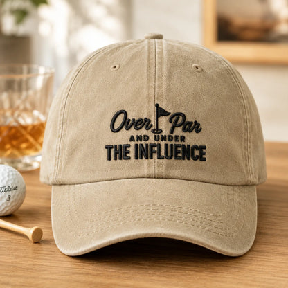 Over Par And Under The Influence Washed Cap - washed cap - side view