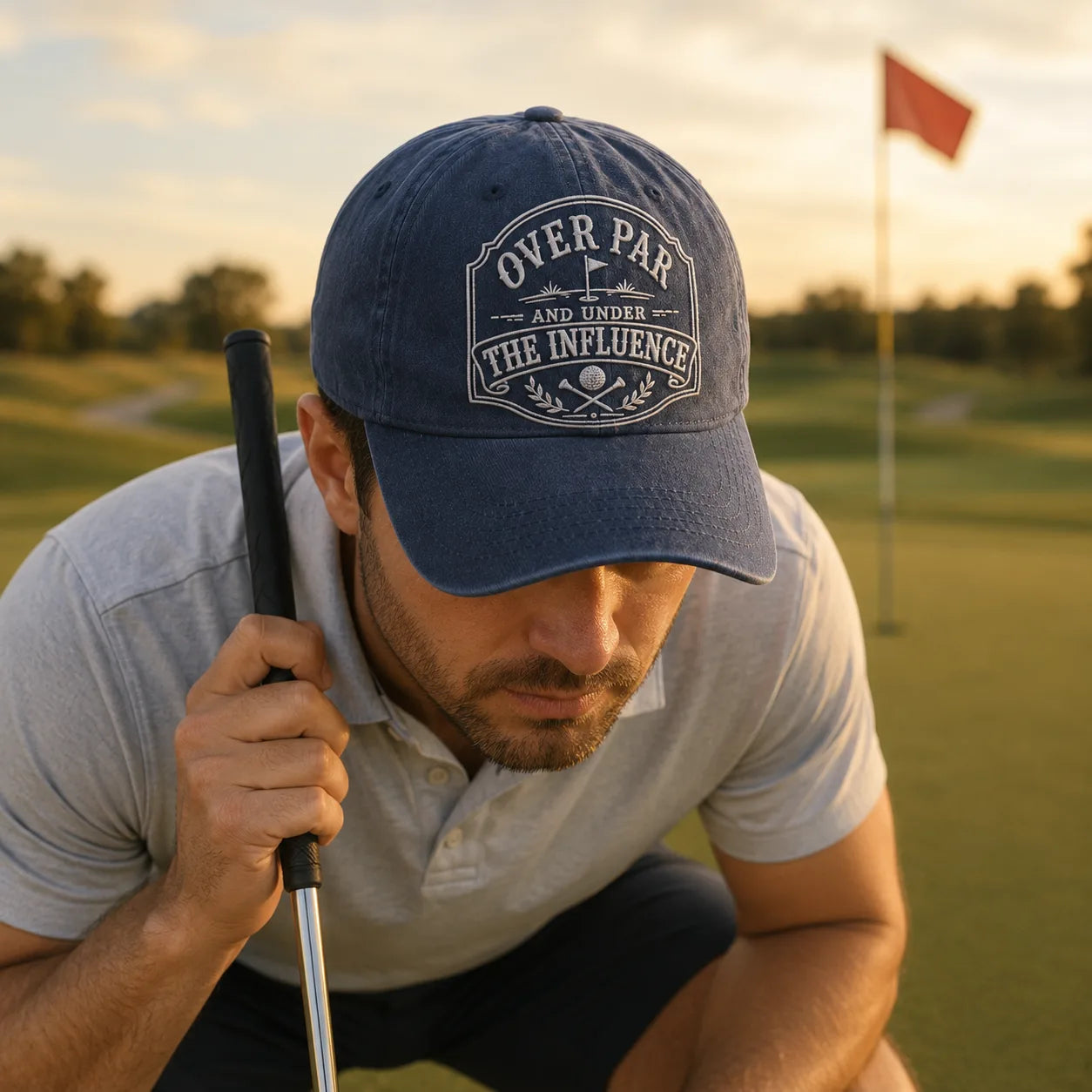 Over Par and Under the Influence Washed Cap - Washed Cap - side view
