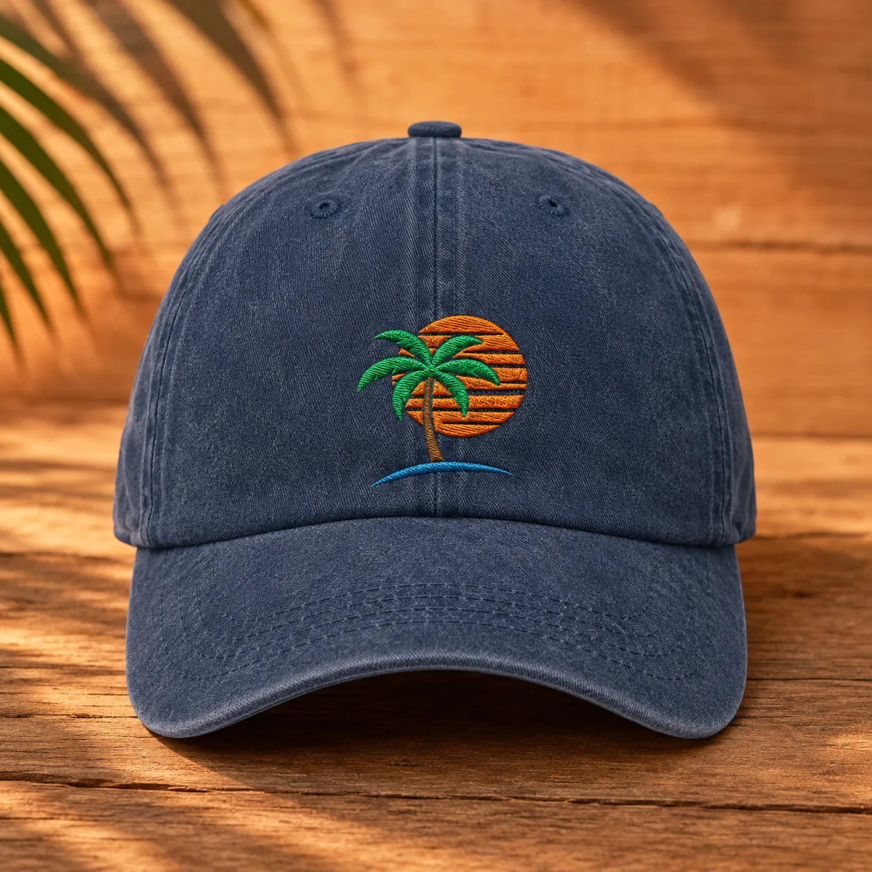 Palm Tree Sunset Washed Cap - washed cap - front view