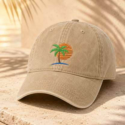 Palm Tree Sunset Washed Cap - washed cap - side view