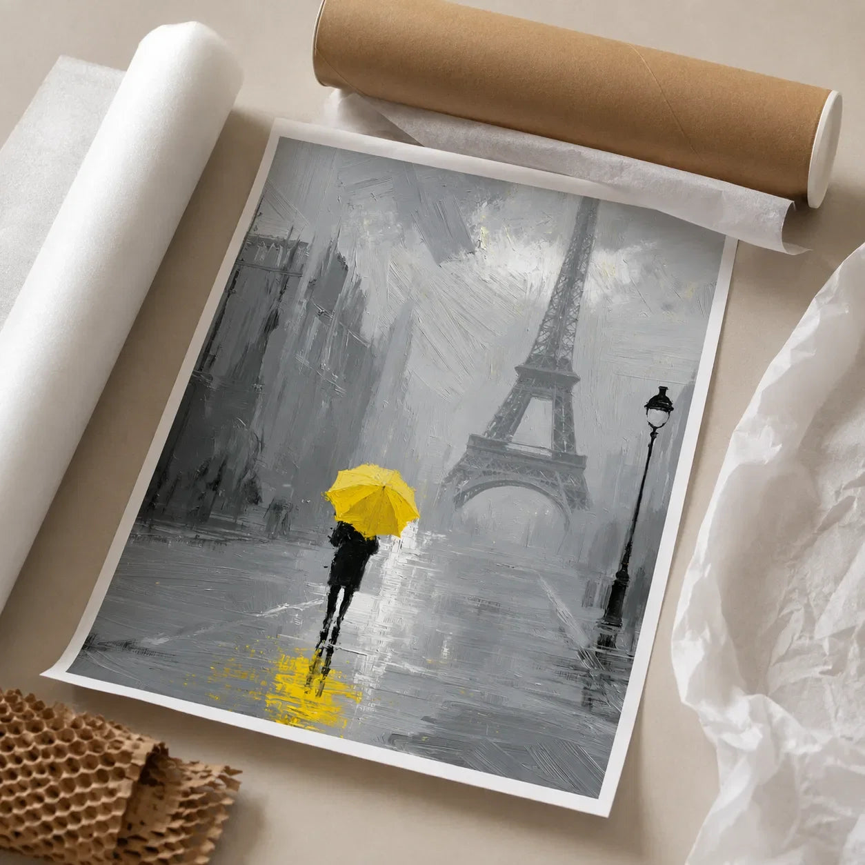 Paris Yellow Umbrella Wall Art Decor - Wall Art Decor - back view