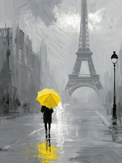 Paris Yellow Umbrella Wall Art Decor - Wall Art Decor - front view