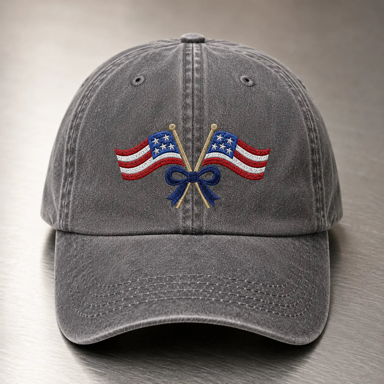 Patriotic Crossed Flags Washed Cap - washed cap - detail