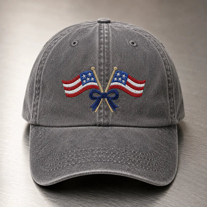 Patriotic Crossed Flags Washed Cap - washed cap - detail