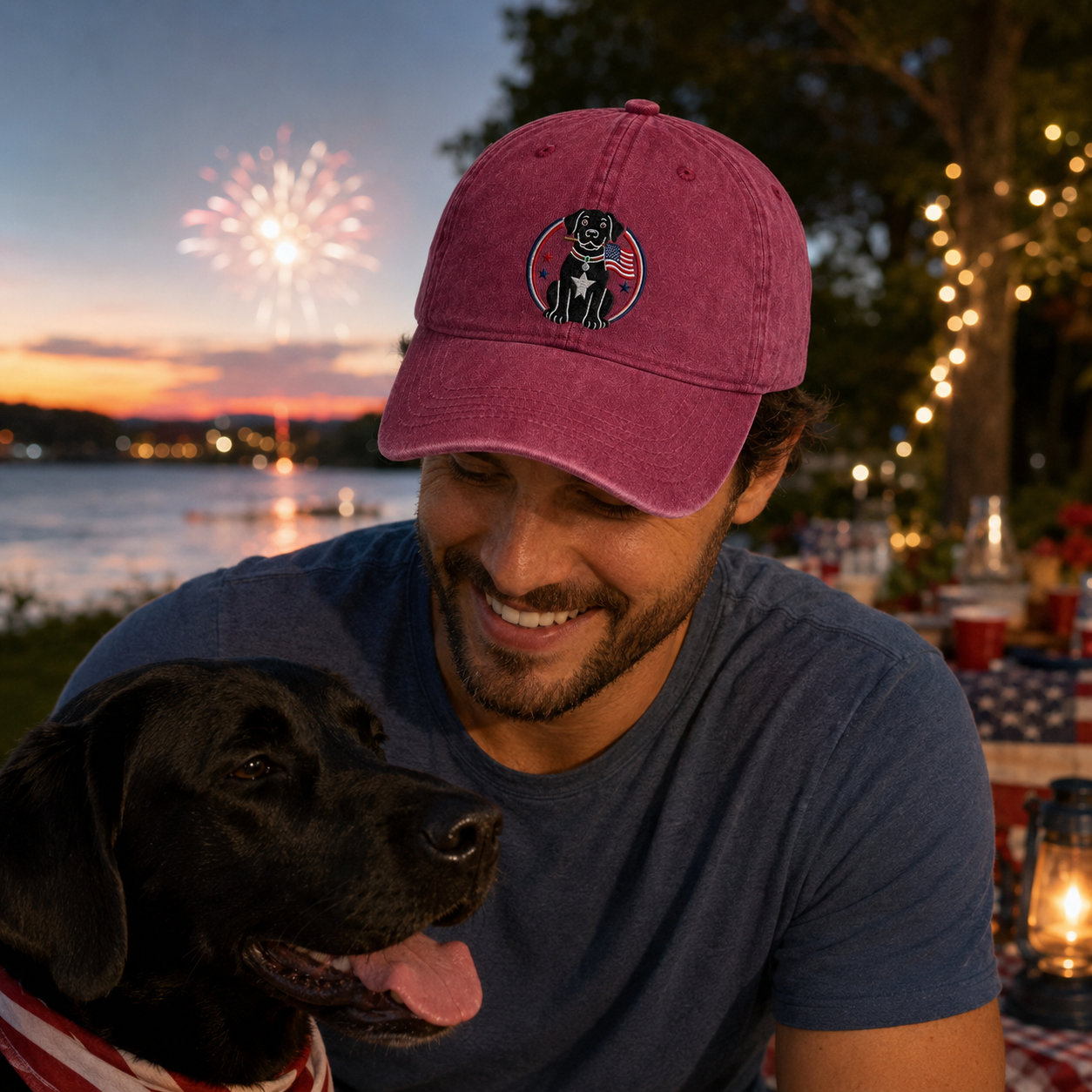 Patriotic Dog Embroidered Washed Cap - Washed Cap - alternate angle