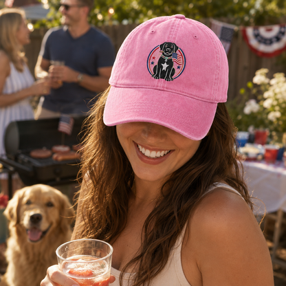 Patriotic Dog Embroidered Washed Cap - Washed Cap - detail
