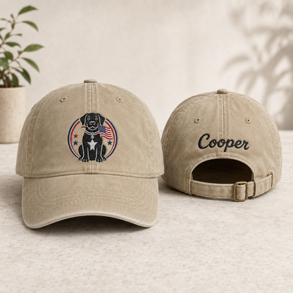Patriotic Dog Embroidered Washed Cap - Washed Cap - front view