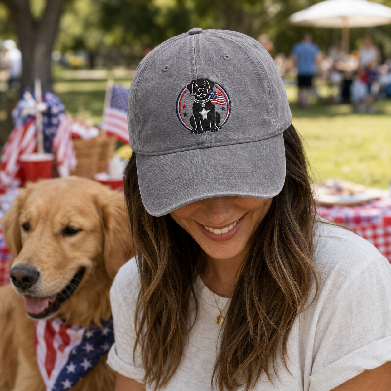 Patriotic Dog Embroidered Washed Cap - Washed Cap - side view