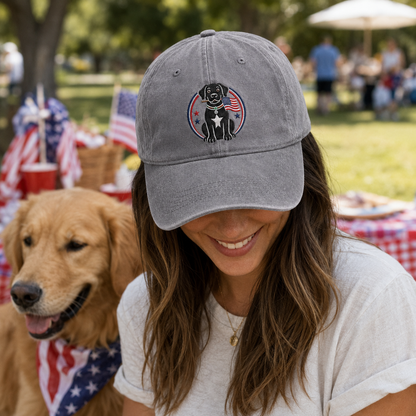 Patriotic Dog Embroidered Washed Cap - Washed Cap - side view