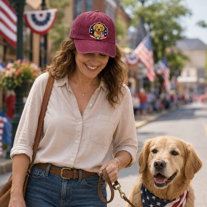 Patriotic Golden Retriever Embroidered Washed Cap - Washed Cap - detail