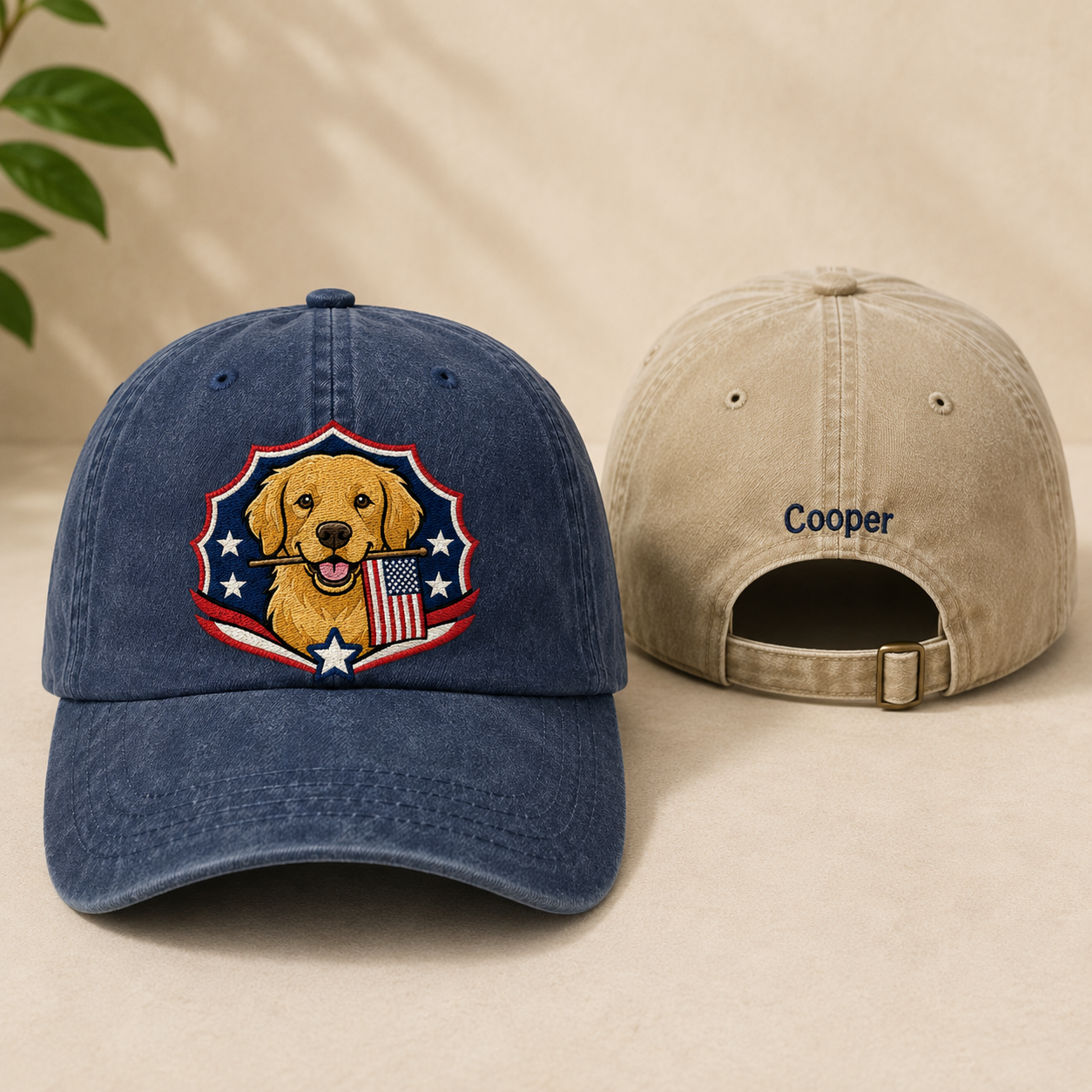 Patriotic Golden Retriever Embroidered Washed Cap - Washed Cap - front view