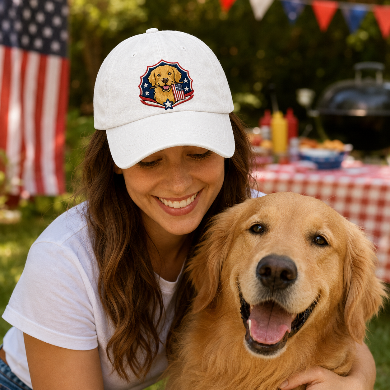 Patriotic Golden Retriever Embroidered Washed Cap - Washed Cap - side view