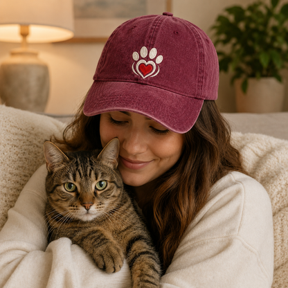 Paw Heart Embroidered Washed Cap - Washed Cap - alternate angle