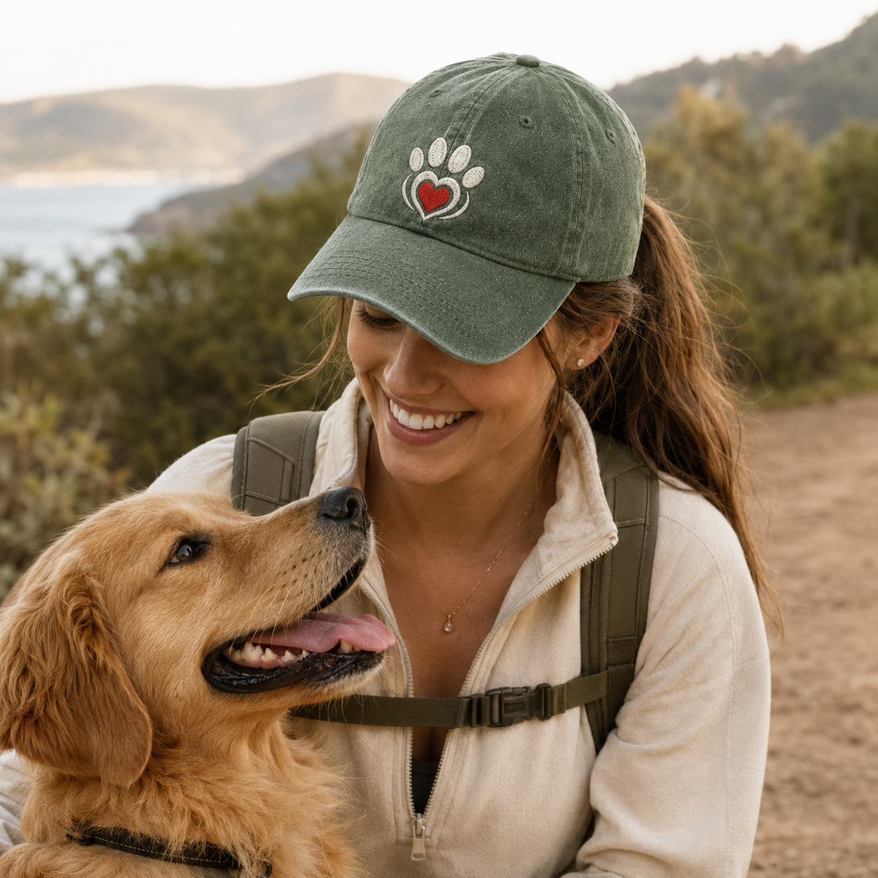 Paw Heart Embroidered Washed Cap - Washed Cap - detail