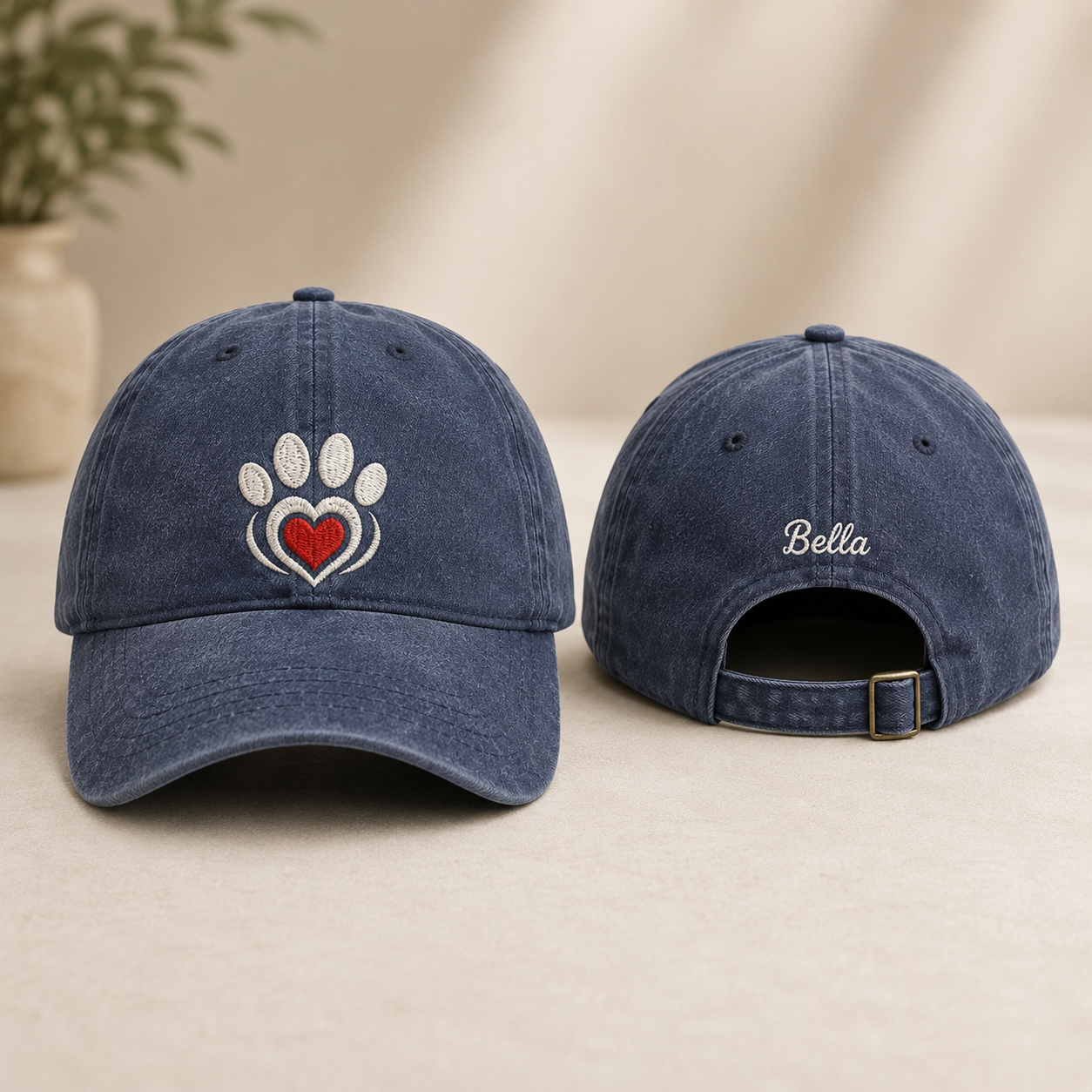 Paw Heart Embroidered Washed Cap - Washed Cap - front view
