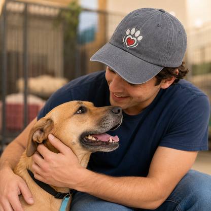 Paw Heart Embroidered Washed Cap - Washed Cap - lifestyle