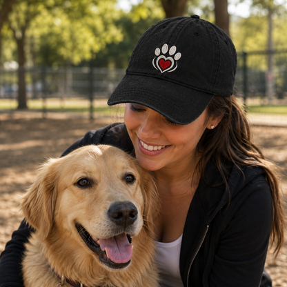 Paw Heart Embroidered Washed Cap - Washed Cap - side view