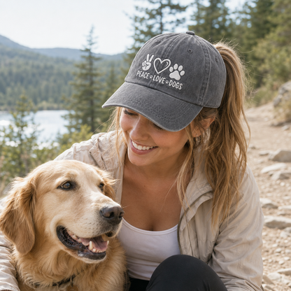 Peace Love Dogs Embroidered Washed Cap - Washed Cap - alternate angle