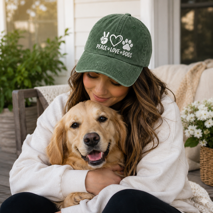 Peace Love Dogs Embroidered Washed Cap - Washed Cap - detail