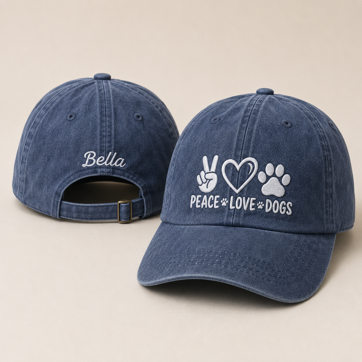 Peace Love Dogs Embroidered Washed Cap - Washed Cap - front view