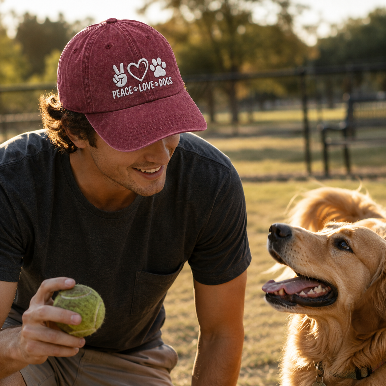 Peace Love Dogs Embroidered Washed Cap - Washed Cap - lifestyle