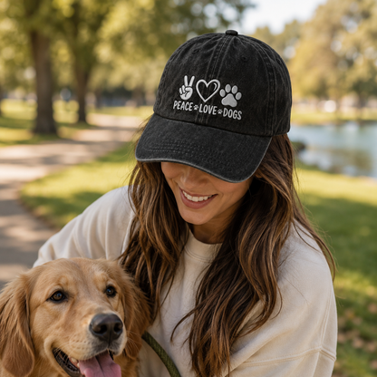 Peace Love Dogs Embroidered Washed Cap - Washed Cap - side view