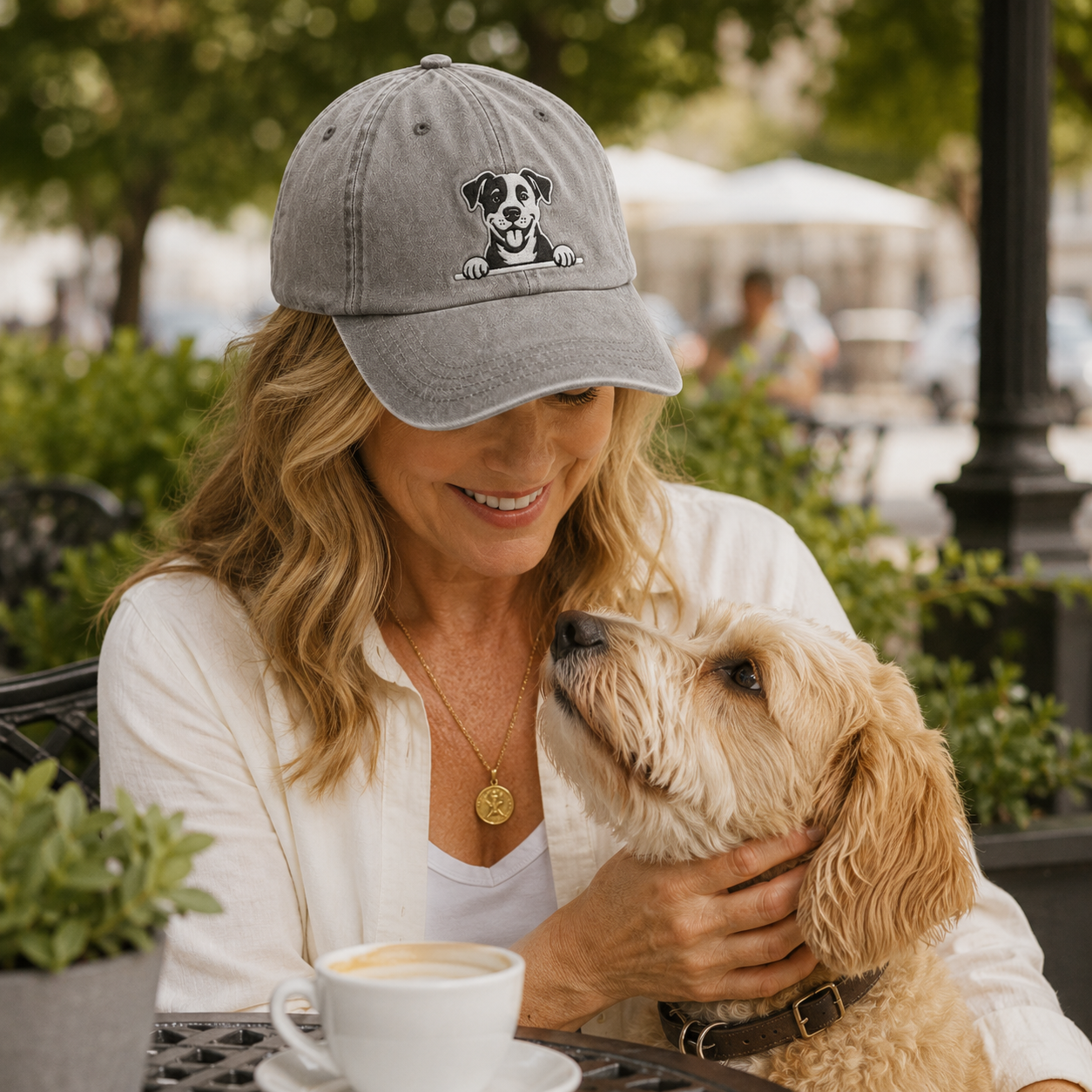 Peeking Dog Embroidered Washed Cap - Washed Cap - alternate angle