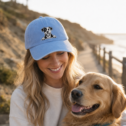 Peeking Dog Embroidered Washed Cap - Washed Cap - detail