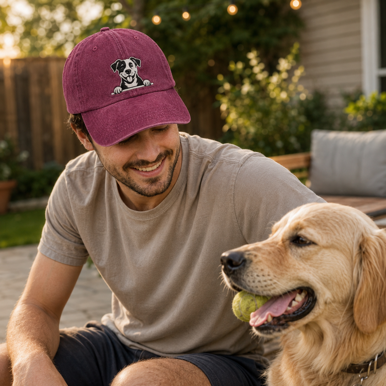 Peeking Dog Embroidered Washed Cap - Washed Cap - lifestyle