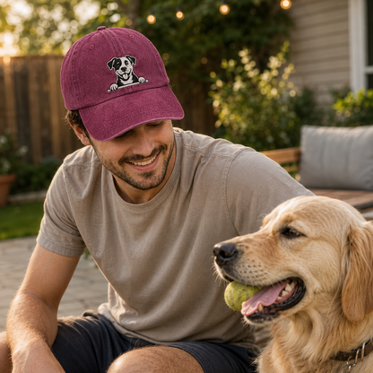 Peeking Dog Embroidered Washed Cap - Washed Cap - lifestyle