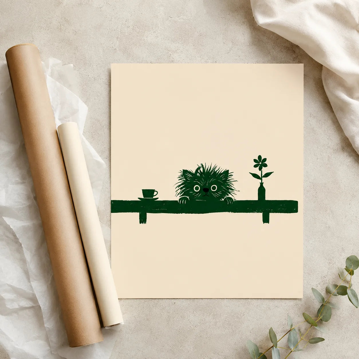 Peeking Green Cat Shelf Wall Art Decor - Wall Art Decor - back view