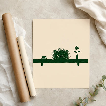 Peeking Green Cat Shelf Wall Art Decor - Wall Art Decor - back view