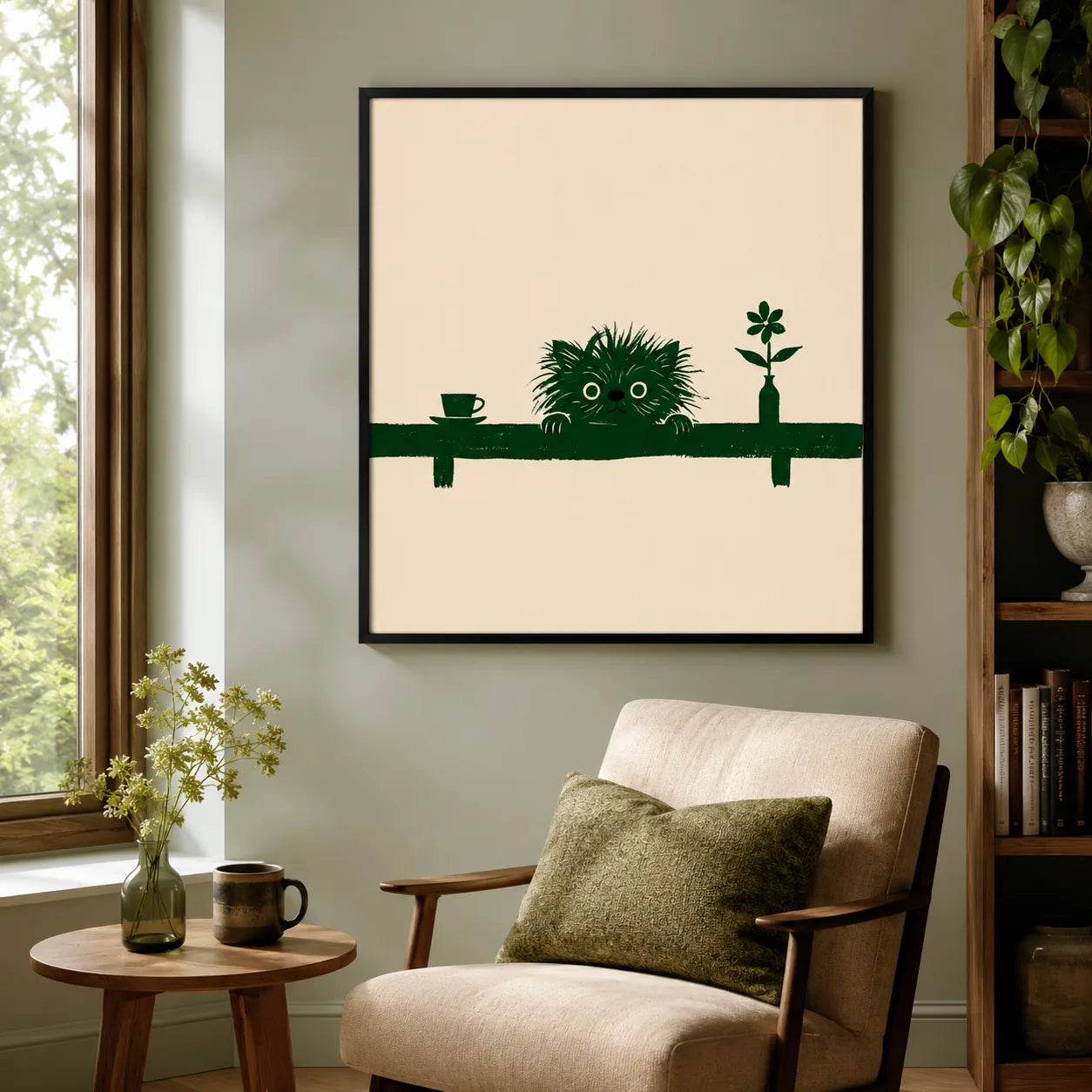 Peeking Green Cat Shelf Wall Art Decor - Wall Art Decor - detail