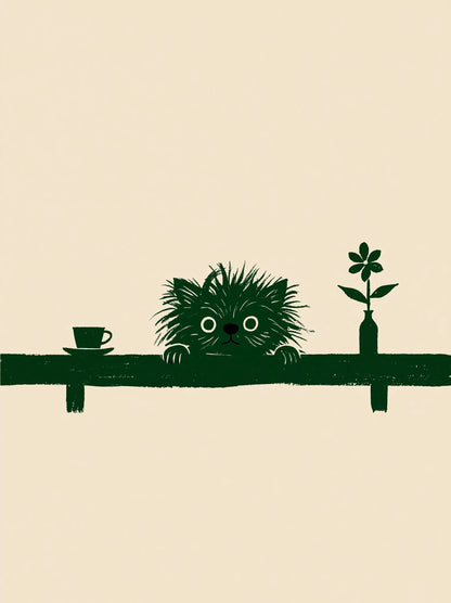 Peeking Green Cat Shelf Wall Art Decor - Wall Art Decor - front view