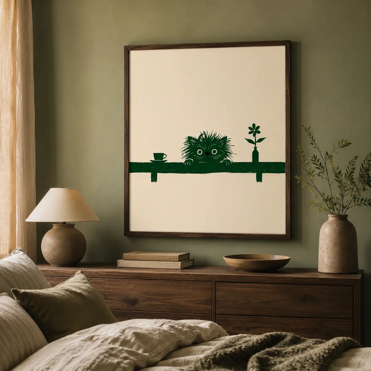 Peeking Green Cat Shelf Wall Art Decor - Wall Art Decor - in use