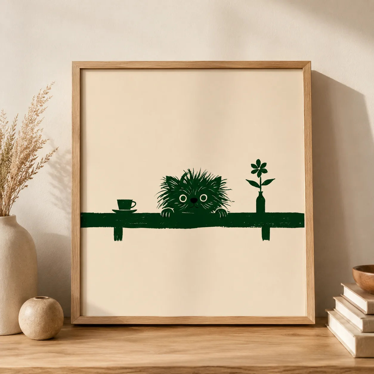 Peeking Green Cat Shelf Wall Art Decor - Wall Art Decor - side view