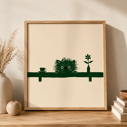 Peeking Green Cat Shelf Wall Art Decor - Wall Art Decor - side view