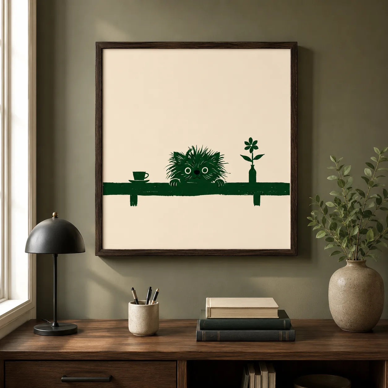 Peeking Green Cat Shelf Wall Art Decor - Wall Art Decor - styled
