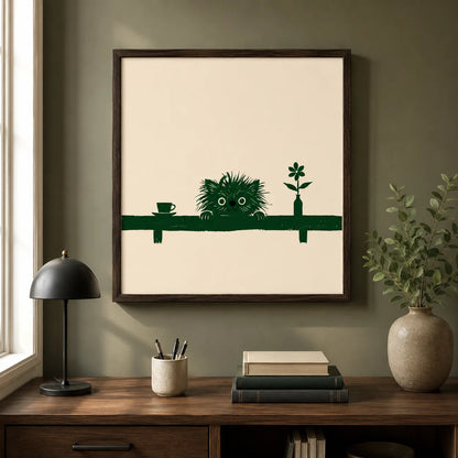 Peeking Green Cat Shelf Wall Art Decor - Wall Art Decor - styled
