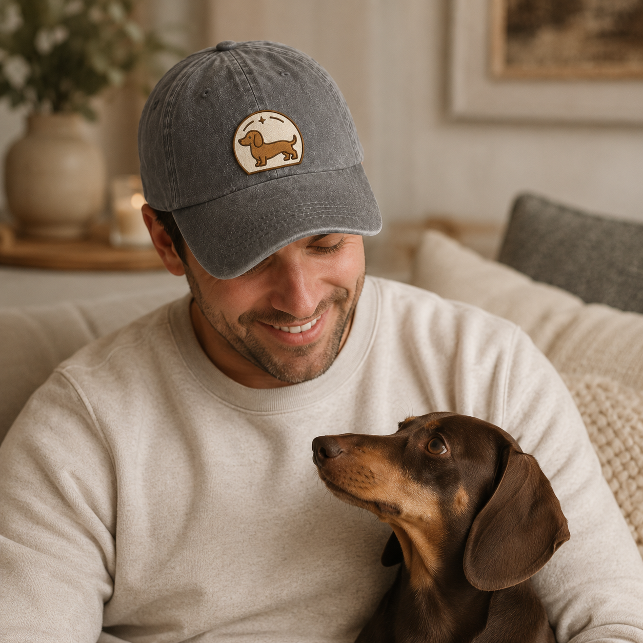 Personalized Dachshund Embroidered Washed Cap - Washed Cap - alternate angle