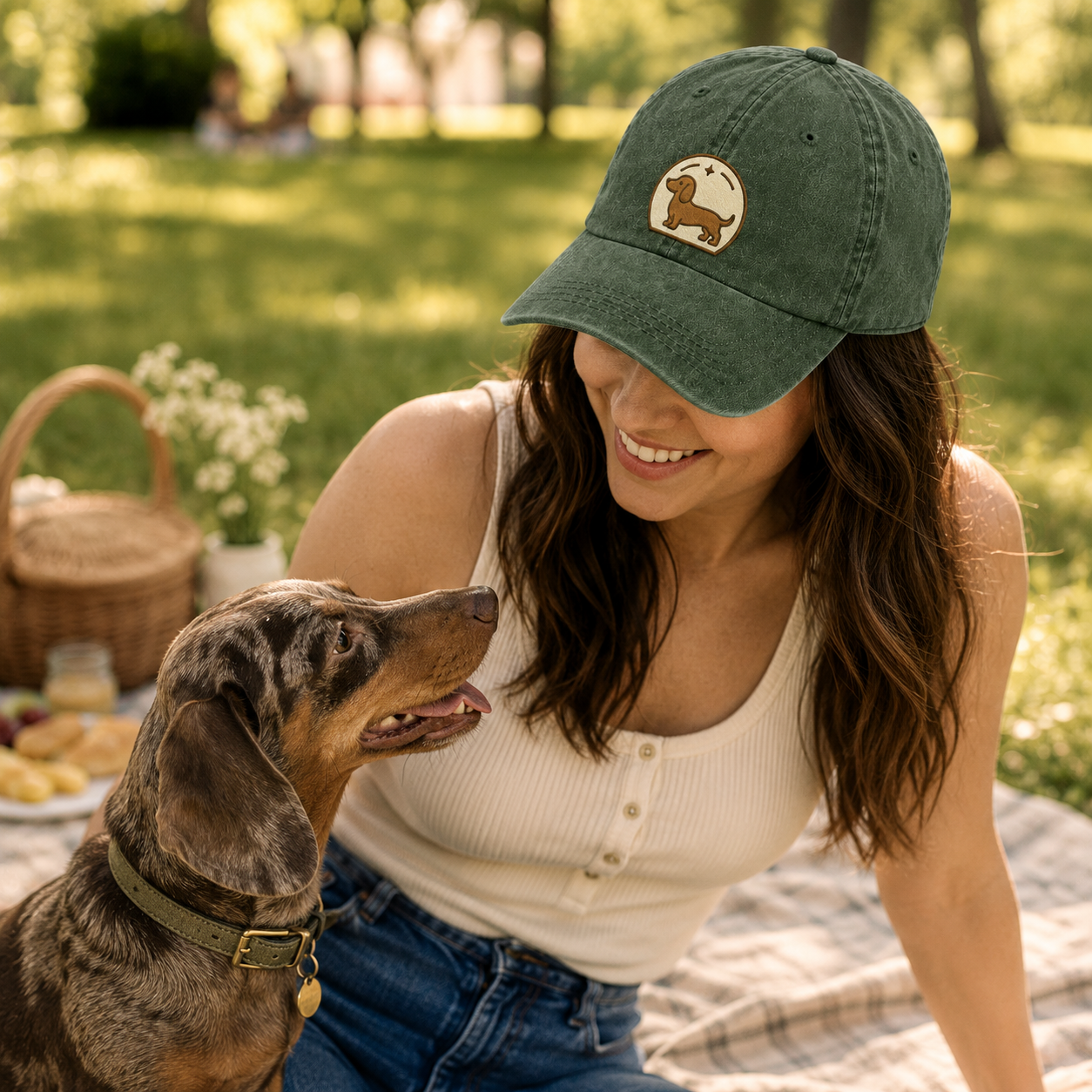 Personalized Dachshund Embroidered Washed Cap - Washed Cap - detail