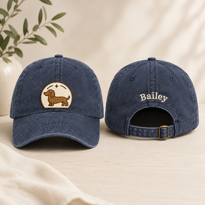 Personalized Dachshund Embroidered Washed Cap - Washed Cap - front view