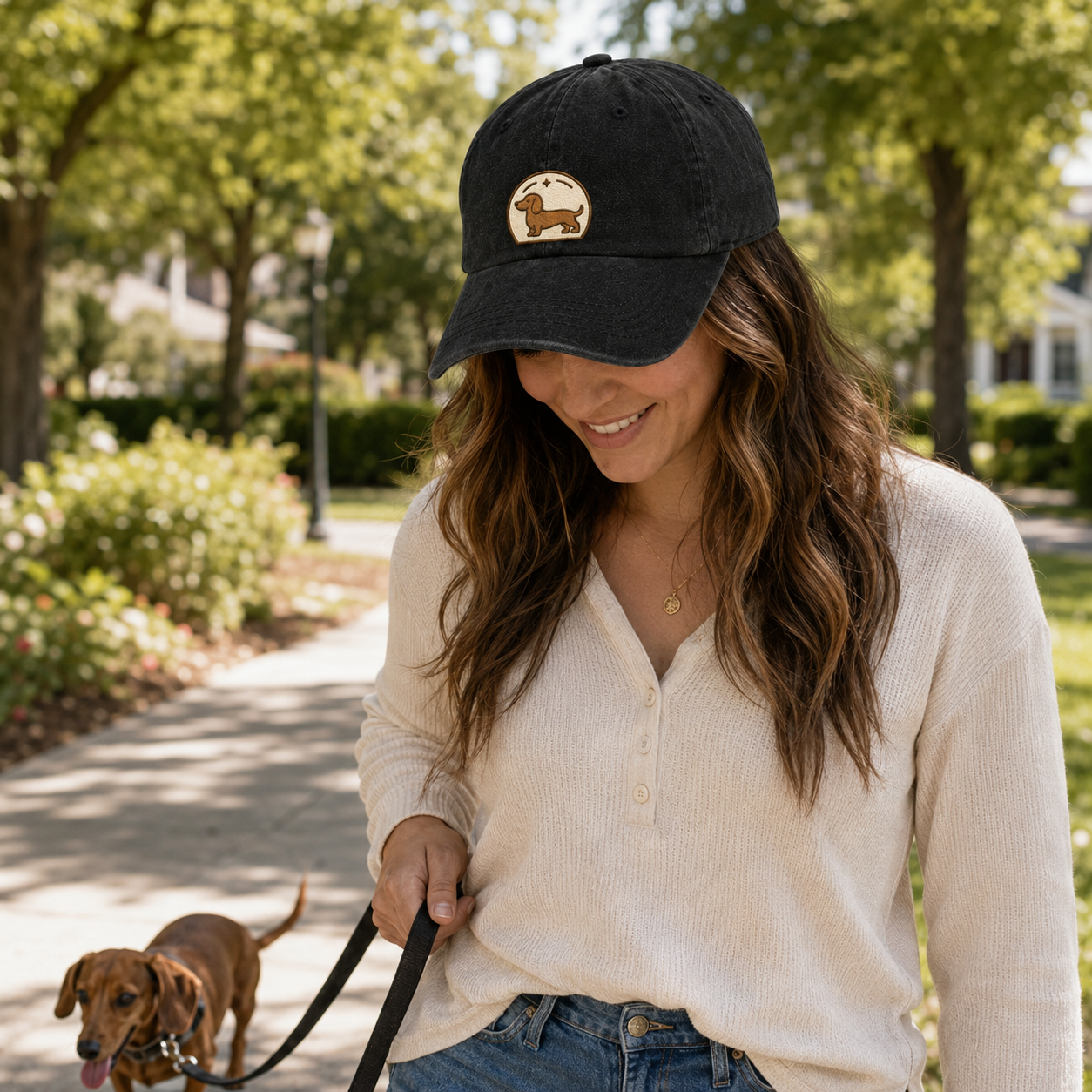 Personalized Dachshund Embroidered Washed Cap - Washed Cap - side view
