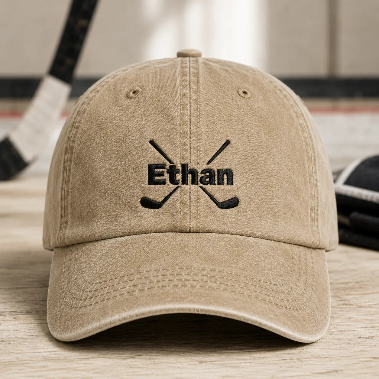 Personalized Name Crossed Golf Clubs Cap - washed cap - front view