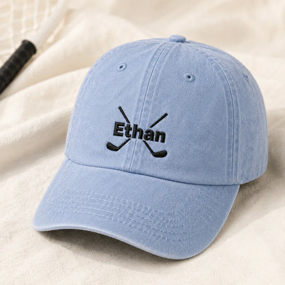 Personalized Name Crossed Golf Clubs Cap - washed cap - lifestyle