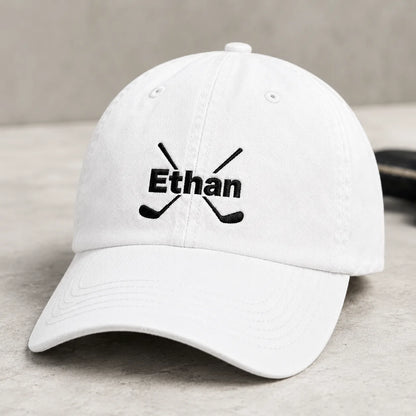 Personalized Name Crossed Golf Clubs Cap - washed cap - side view